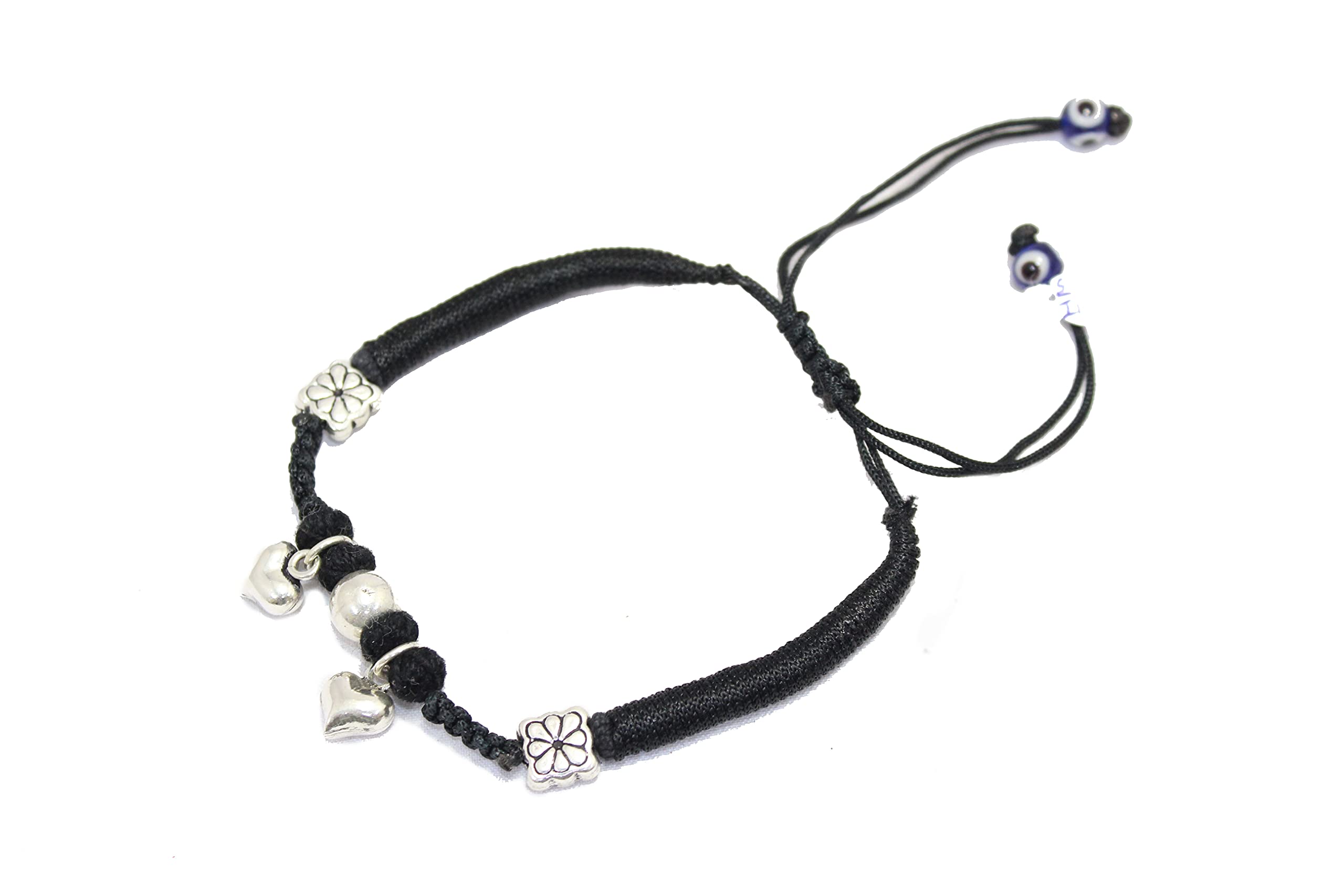 PH - Cavigliera in argento Sterling 925, in nylon nero, con perline Rakhi Evil Eye, A425