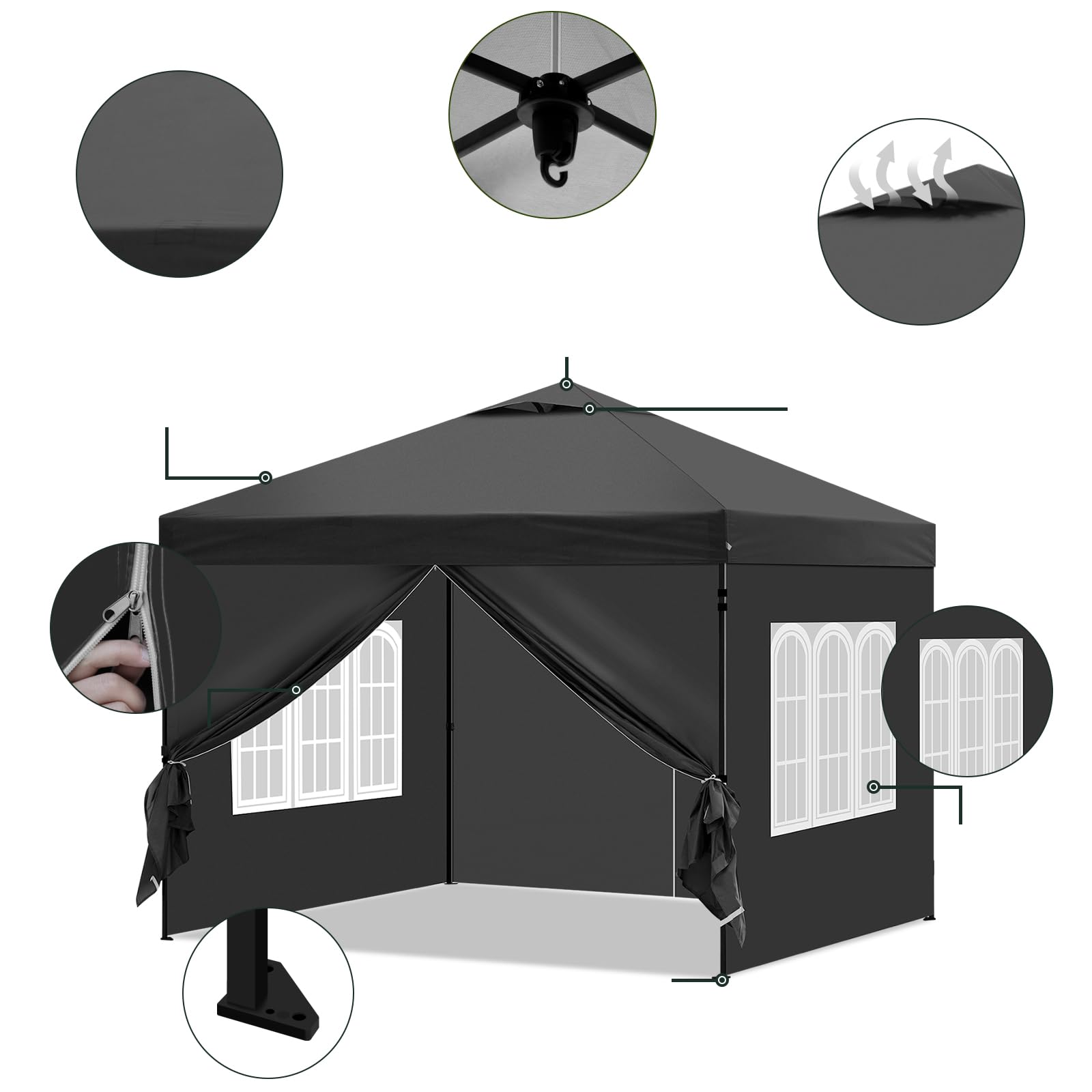 Laneetal Cenador 3x3m, Carpa Plegable para Exterior, Cenador con Paredes Laterales, Gazebo, Pabellón de Jardín para Camping, Pérgola Tienda de Fiestas, Carpa Impermeable,Antracita