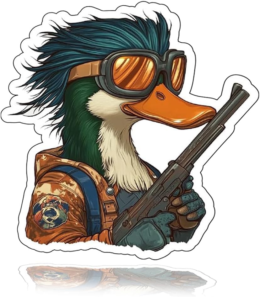 Image of Funny Mullet Duck Sticker - Mallard Madness Decal | Vinyl Duck Decal for Duck Hunting Fans, Humorous Meme Sticker for Adults, for Trucks and Cars