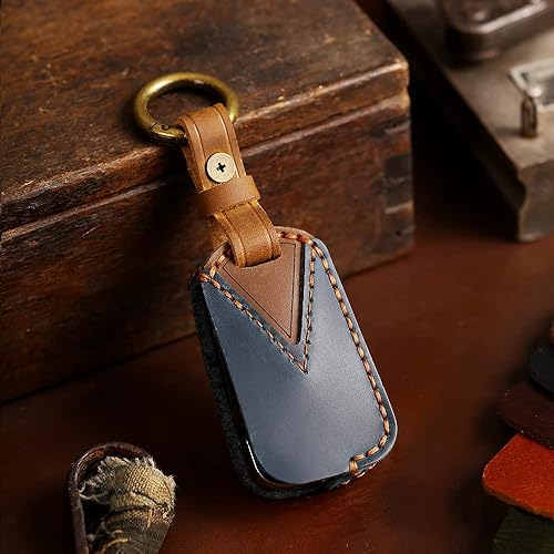 Miniatura 10 de ontto Funda para llavero de piel auténtica, compatible con Chevy para llave Buick Flip (4 botones, negro)