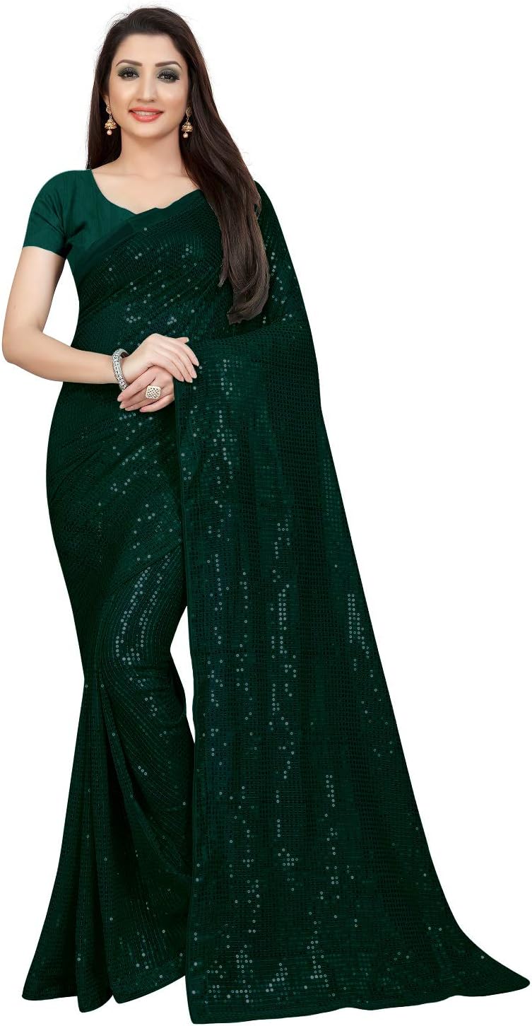 kfgroup Women's Woven Pure Georgette Saree Ethnic Dresses Wedding Sari with Blouse Piece (Green), Free size