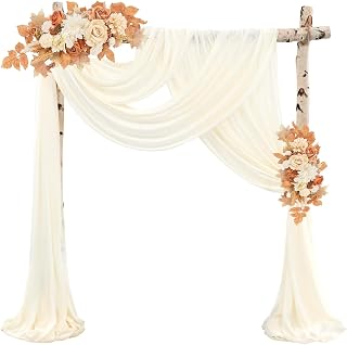 Wedding Arch Draping Fabric 4 Panels 20Ft Length x 28" Width Ivory Arch Drapes Chiffon Fabric Sheer Curtains Backdrop for Party Bridal Ceremony Ceiling Decor Wedding Stage Reception Decorations