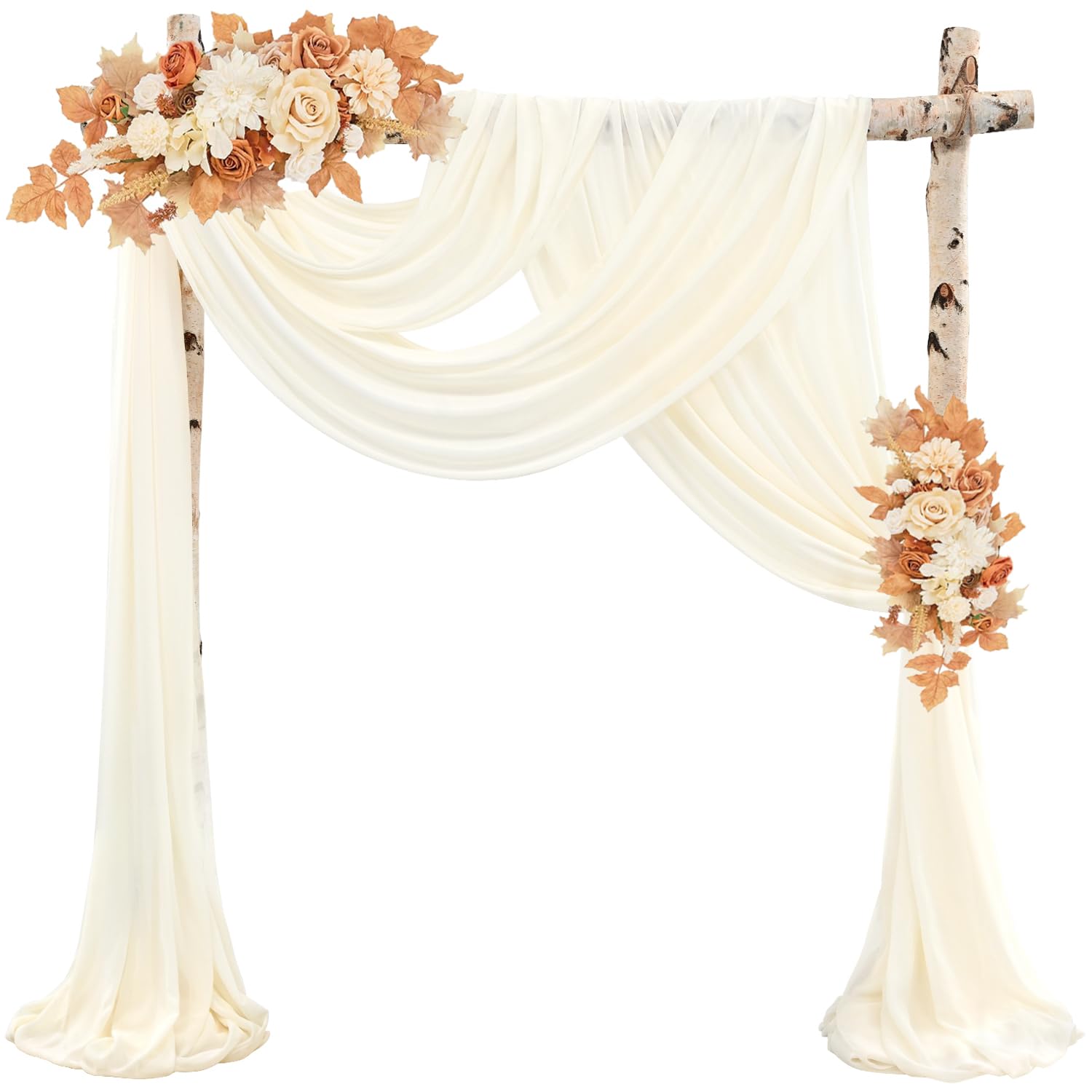 Wedding Arch Draping Fabric 4 Panels 20Ft Length x 28" Width Ivory Arch Drapes Chiffon Fabric Sheer Curtains Backdrop for Party Bridal Ceremony