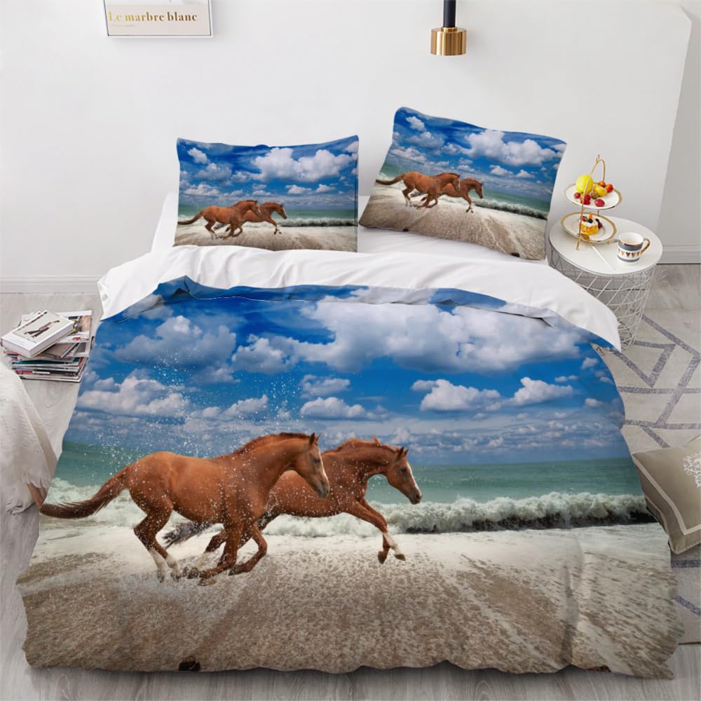 Housse De Couette 220X240 Enfant Cheval Qui Court Sur Le Sable Parure