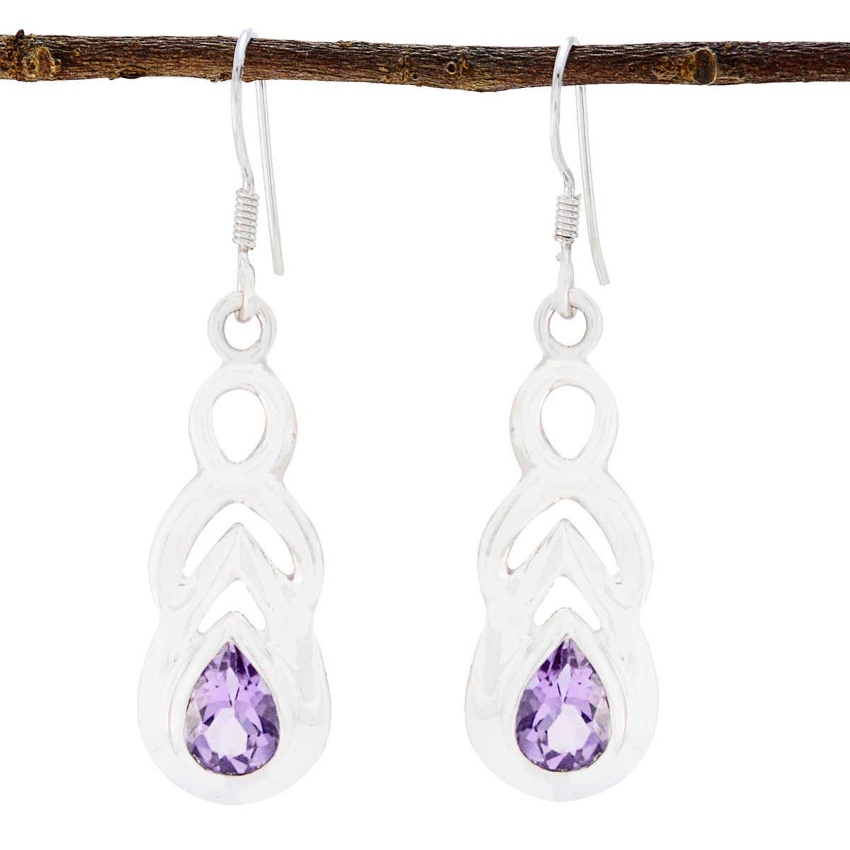 Boucle d'oreille en améthyste violette poire et argent sterling 925 - 6