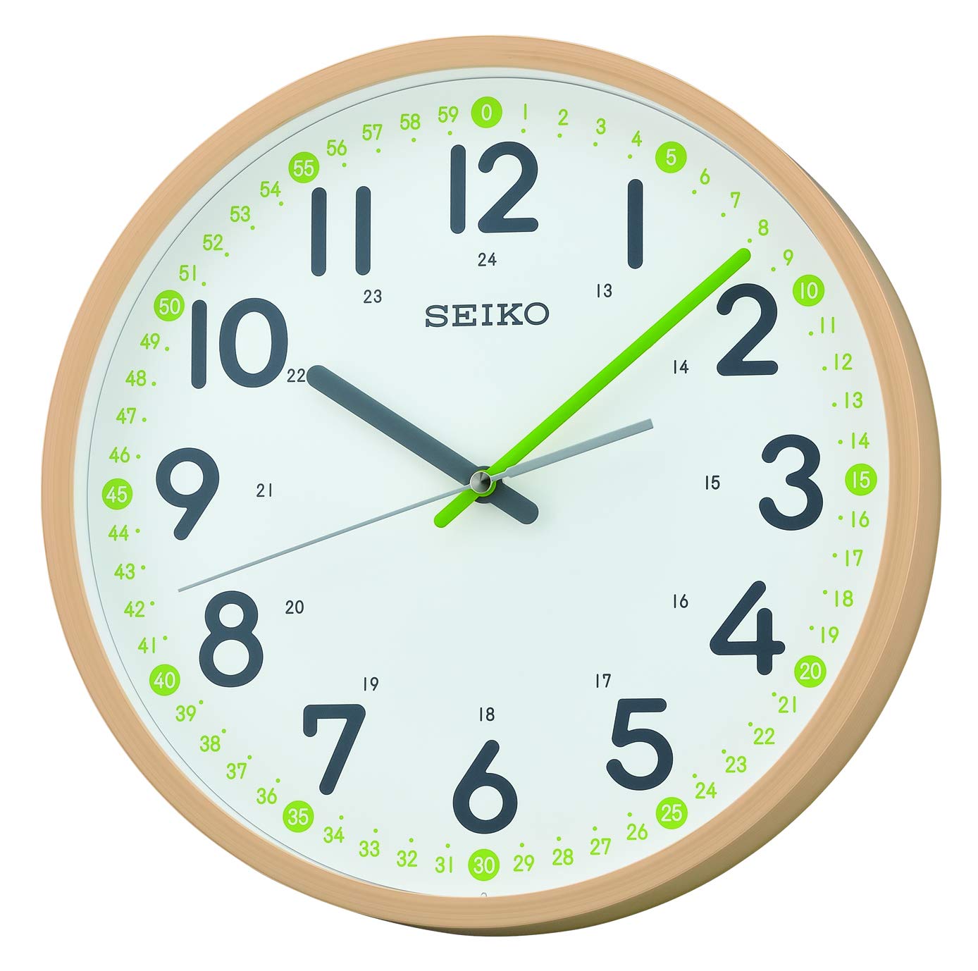 Seiko Round Wood Effect Wall Clock with Clear Full figure Arabic Dial and Silent Sweep Seconds Hand 30cm Diameter. QXA712B