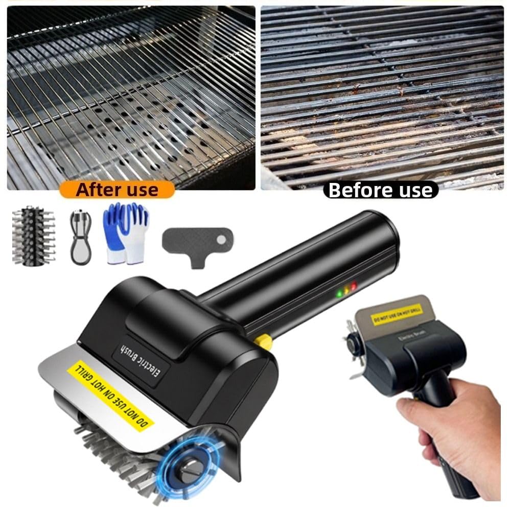 Limpiador de parrilla de barbacoa, cepillo de rodillo de alta velocidad de acero inoxidable, herramienta recargable por USB inalámbrico para rejillas de barbacoa al aire libre con 1 cabezal de cepillo