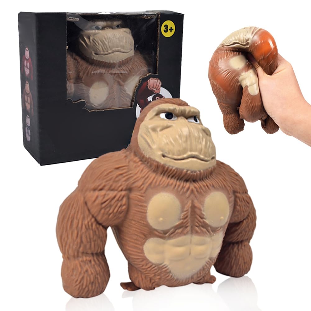 QYEHF Monkey Toy, Funny Stretch Gorilla Toy, Decompress and Squeeze Stress Toy, Stress Relief Toy, (Monkey), Juguete de Gorila para Reducir el estrés para niños y Adultos -Brown