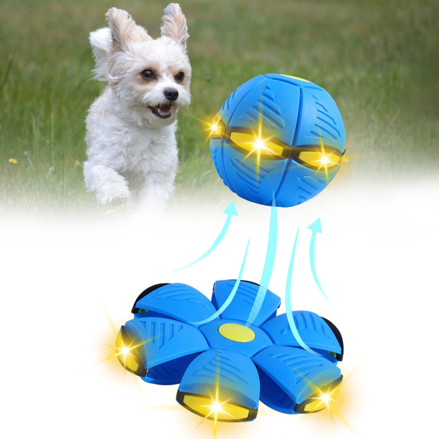 Flying Saucer Ball for Dogs Flying Saucer Ball Pet Toy Interactive Flying Saucer Dog Toy Portable, Blue 3 Lights