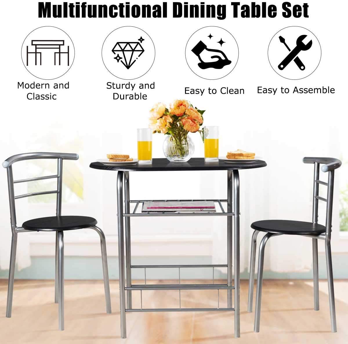 Amazon.com - FANTASK 3 Pieces Dining Set, Breakfast Table Set w 