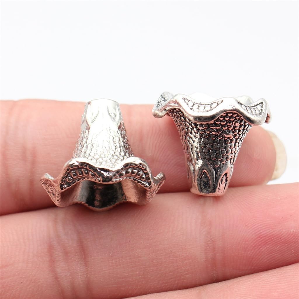 Trumpet Flower Shaped Tassels Caps Bead Cones for Jewelry Making, 22x21x18mm, Antique Silver Color, 5 Pieces