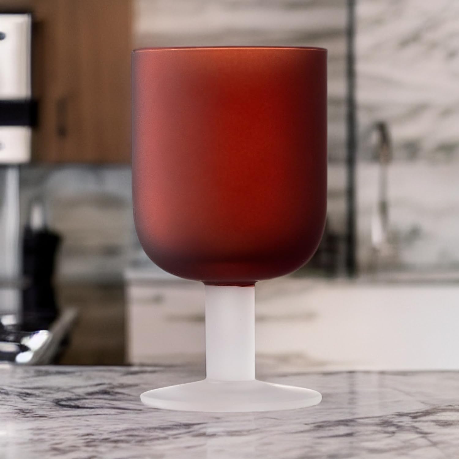 Elle Decor Frosted Glass Goblets Set of 4 – Elegant Stemmed Beverage Cups in Red for Wine & Cocktails, 8.2-oz Capacity – Decorative Frosted Glassware for Weddings, Anniversaries & Housewarming Events