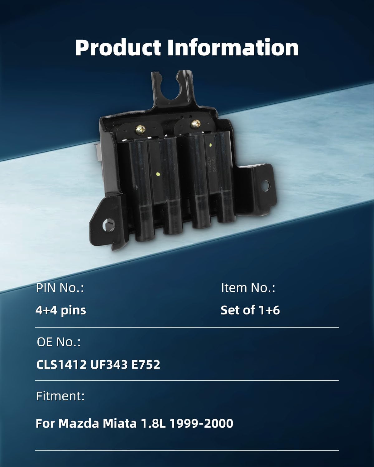 ECCPP 1 ignition coils with 6 iridium Spark Plugs,UF343,coils packs,for mazda Miata 1.8L 1999-2000CLS1412,UF343 E752