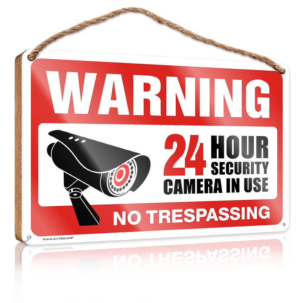 FZFN Hanging Plaque Wooden Video Surveillance Signs, No Trespassing Violators Will Be Prosecuted Wooden Sign Front Porch Decor Gifts For The Office(15X28CM)