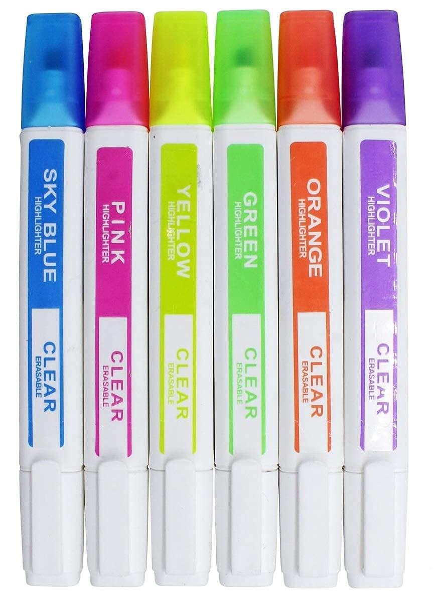 KRYTONE�Erasable Highlighter Twin Head 6pcs Set Marker Pen Light Pen Drawing Art Supplies, Multicolor