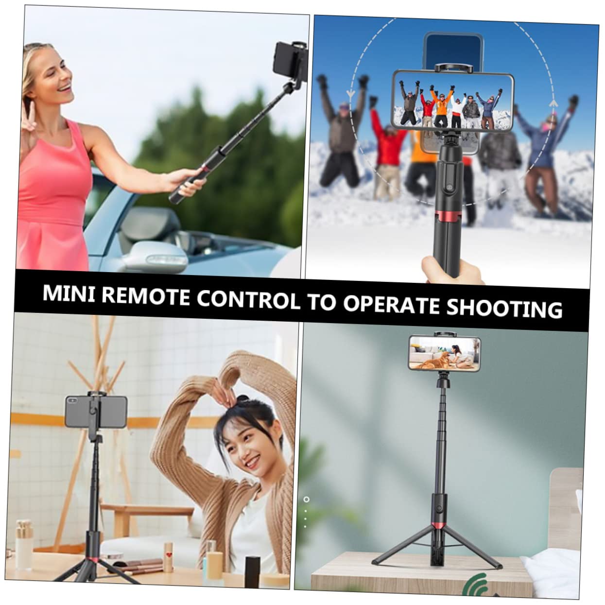Treppiede Selfie Stick per Telefono 2 in 1 Nero in Lega di Alluminio