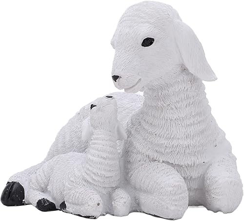 Zerodis Figuras de oveja, figuras rústicas de animales de cordero blanco, aspecto envejecido, escultura de animales de resina, adorno para