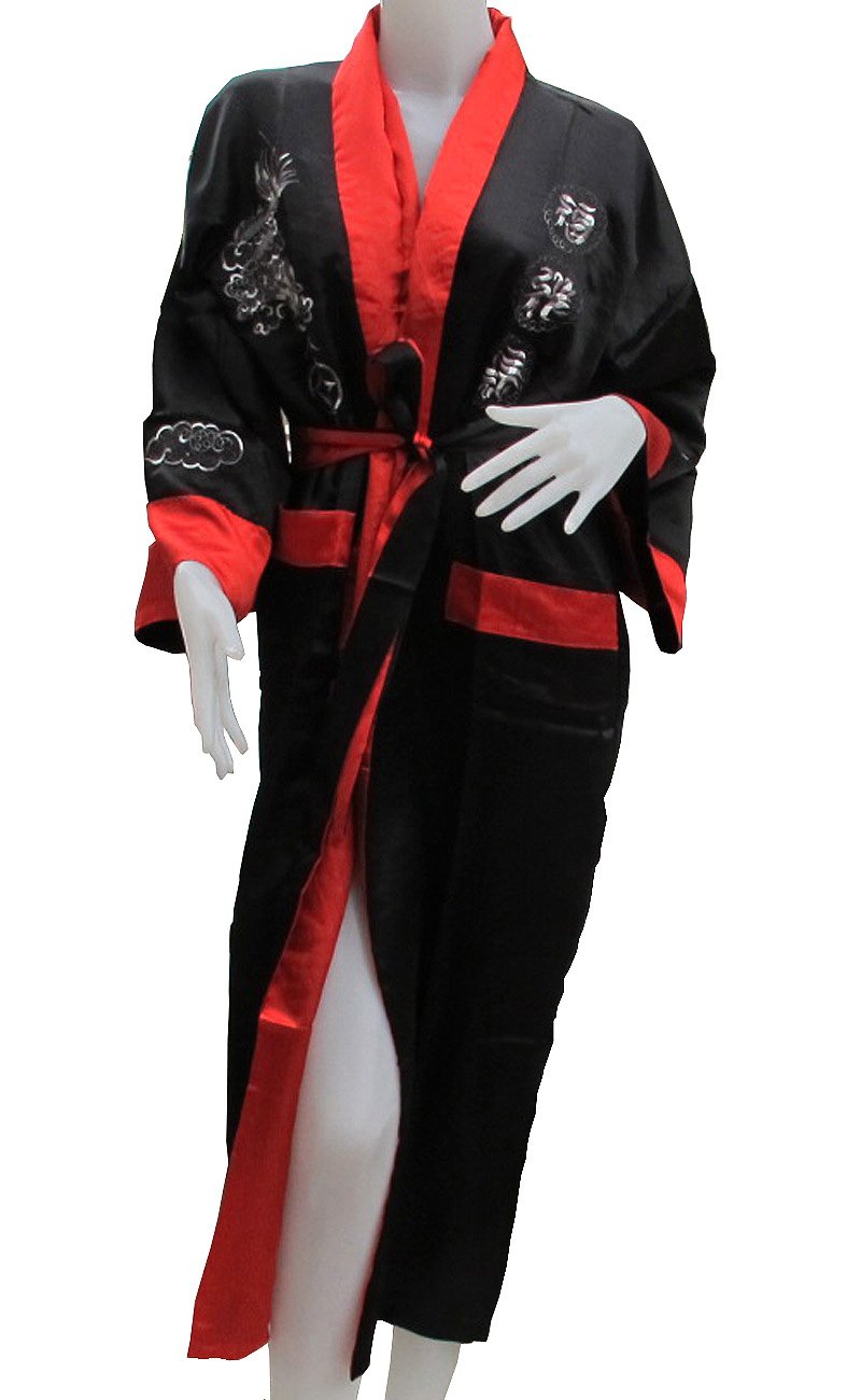 oriental silk dressing gown New Satin Chinese Japanese Dark Blue Heaven Crane Kimono Dressing Gown Bath Robe