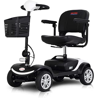 Folding 4 Wheel Mobility Scooter for Adults and Senior, Electric Scooter with Head Light and Rear Brake Light, Motorized Scooter for Travel, Upgraded Battery for Long Distance Driving, White