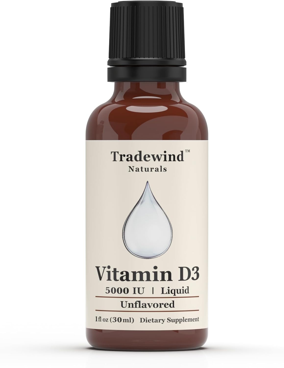 Liquid Vitamin D3 Drops 5000 IU – Fast Absorption – Vegetarian, Non-GMO, Kosher – Unflavored – 1 Ounce