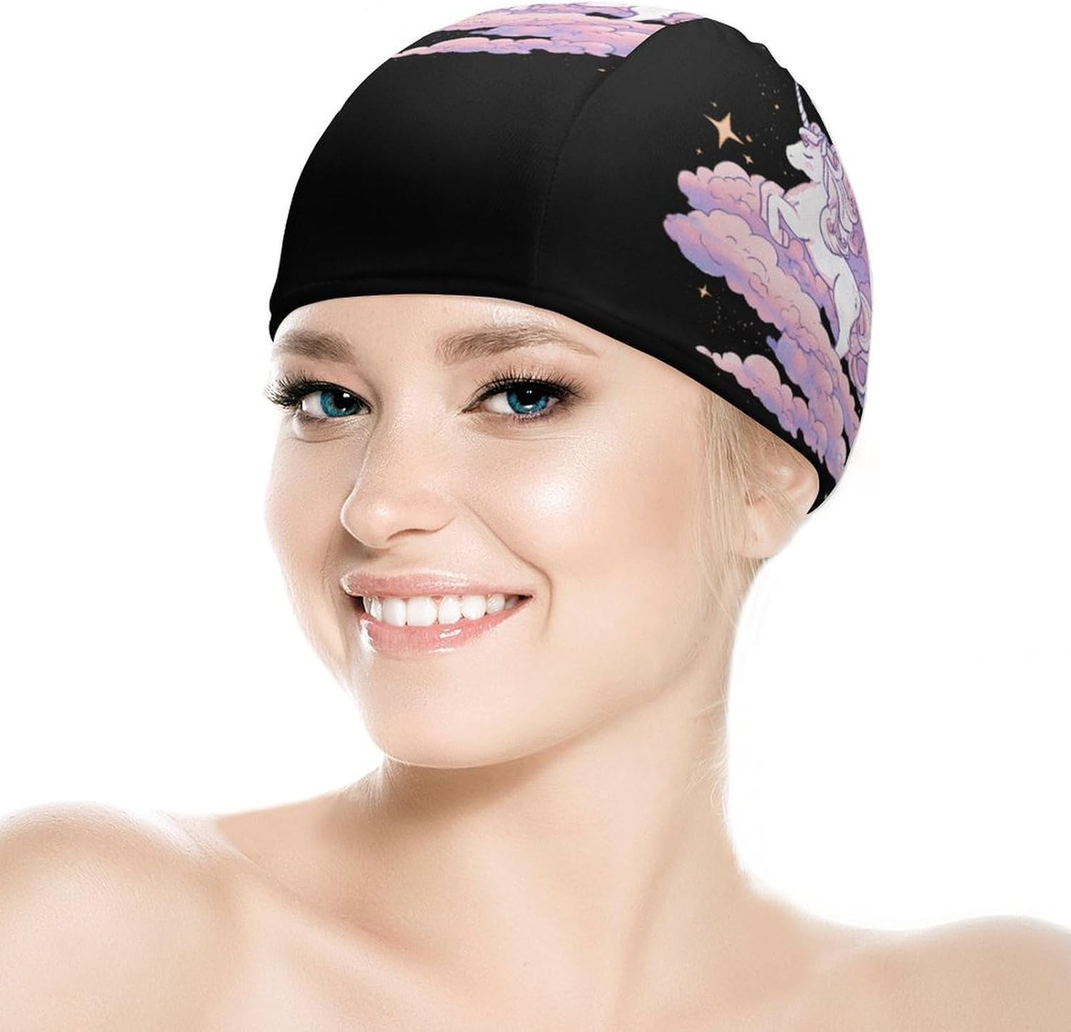 Fantasy Unicorm in The Clouds Womens Swim Cap for Men Adult Swimming Hat Curly Short Medium Long Hair