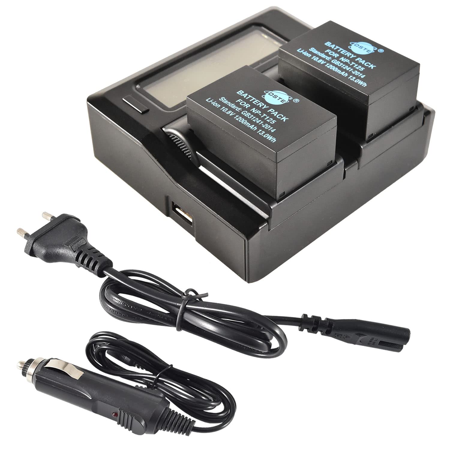 DSTE NP-T125 - Batteria di ricambio (2 pezzi) e caricatore rapido LCD, compatibile con fotocamera Fujifilm GFX 50S GFX50S GFX 50R GFX50R GFX 100 e Fujifilm VG-GFX1 Vertical Battery grip