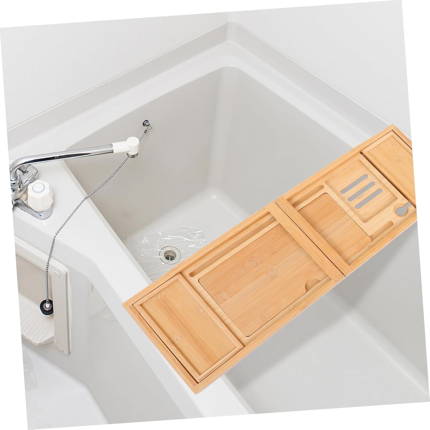 HEALLILY Adjustable Bath Tray Multi-Function Tub Tray with Phone Stand for Convenient Bathroom Use Sturdy and Extendable Bathtub Holder Design