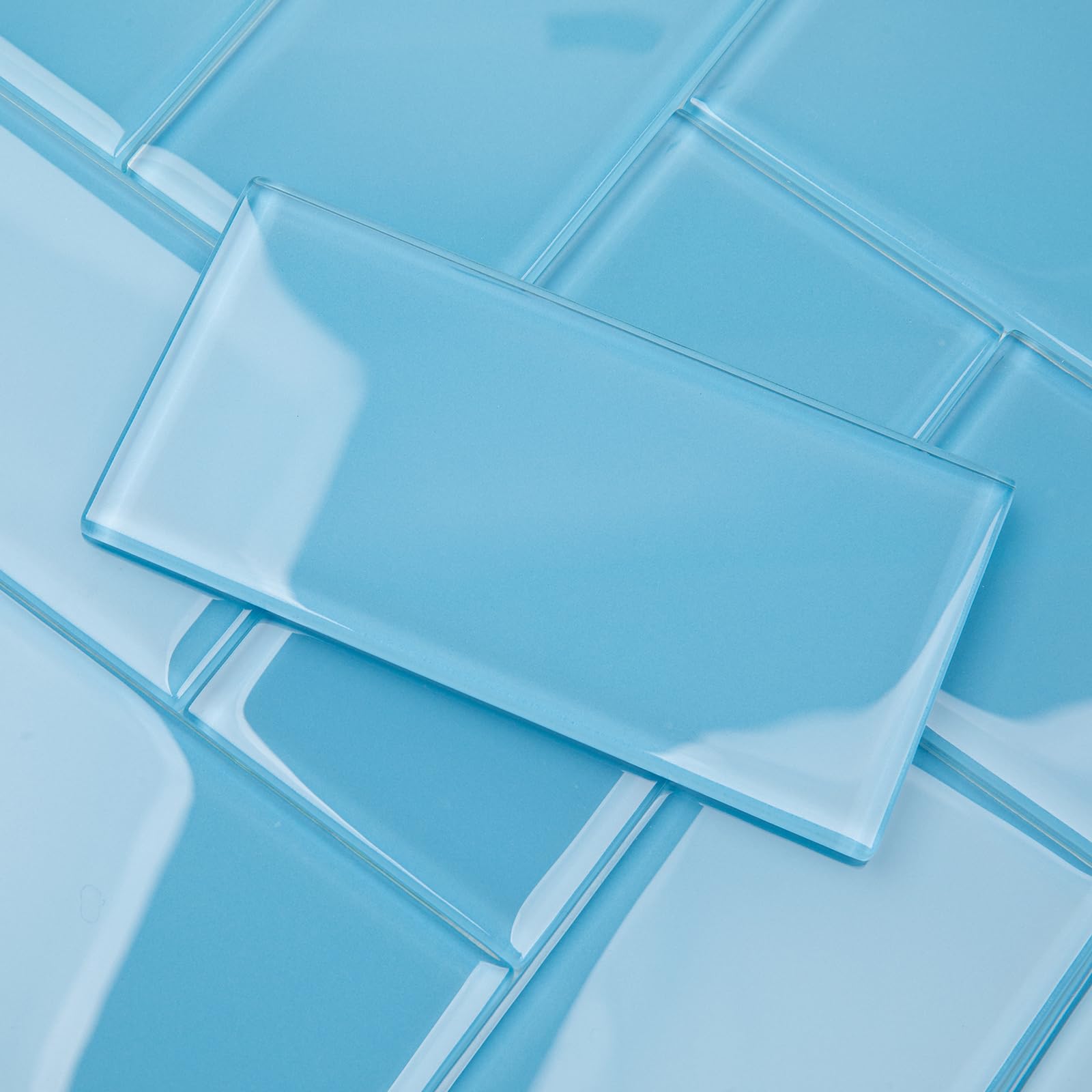 Lovdeco Blue Glass Subway Tile, Glass for Bathroom Kitchen Shower Backsplash Wall, 3 x 6 Inches, 4 Sq.Ft.