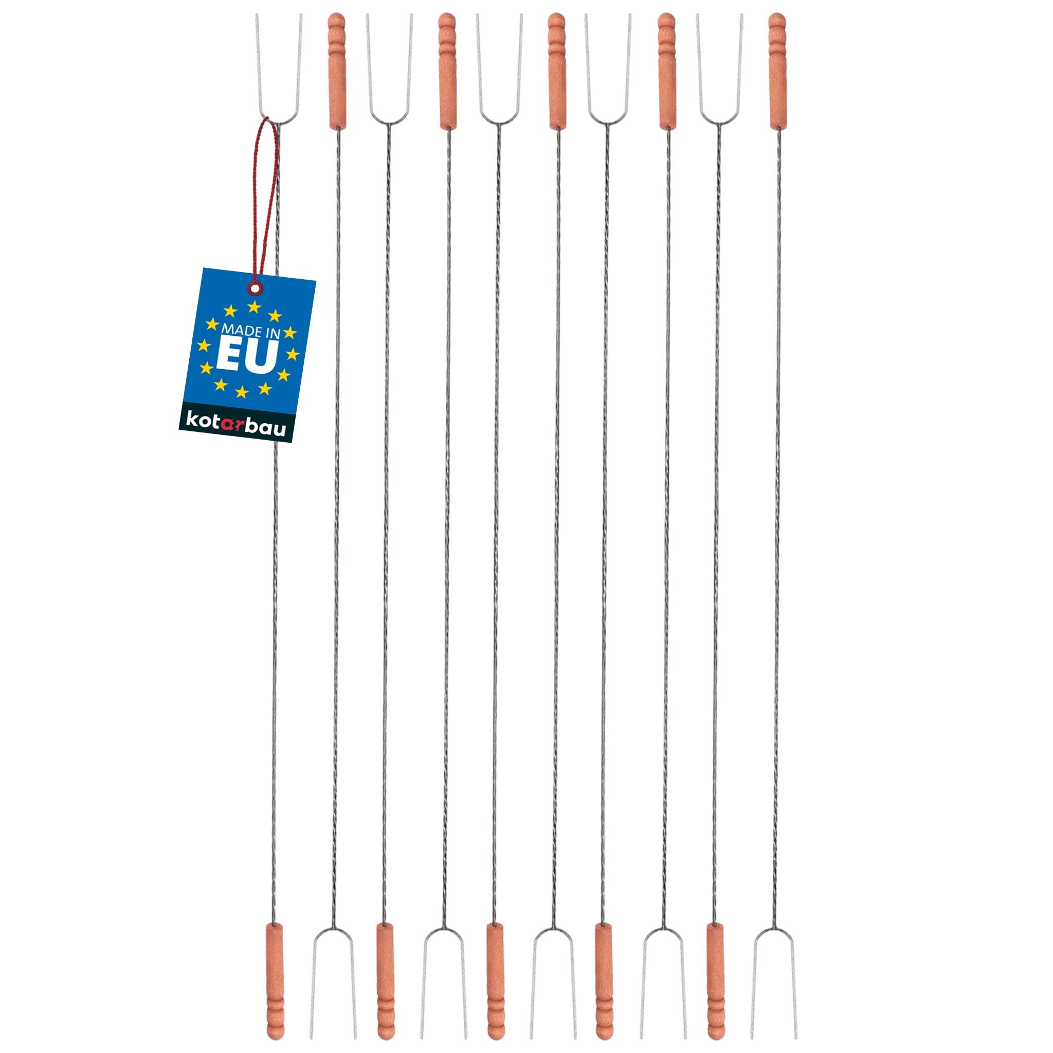 KOTARBAU® Set of 10 Marshmallow Sticks for Fire Pit - Steel - 120 cm (47.24 in) - with Wooden Handle - Toasting Forks - Barbecue Forks - U Shape Hot Dog Fork - Camping Grill Accessories