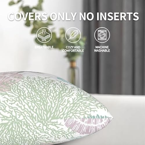 Miniatura 5 de BETGINY Juego de 2 fundas de almohada náuticas costeras de 18 x 18 pulgadas, fundas cuadradas de algodón con temática de océano de verano, fundas de