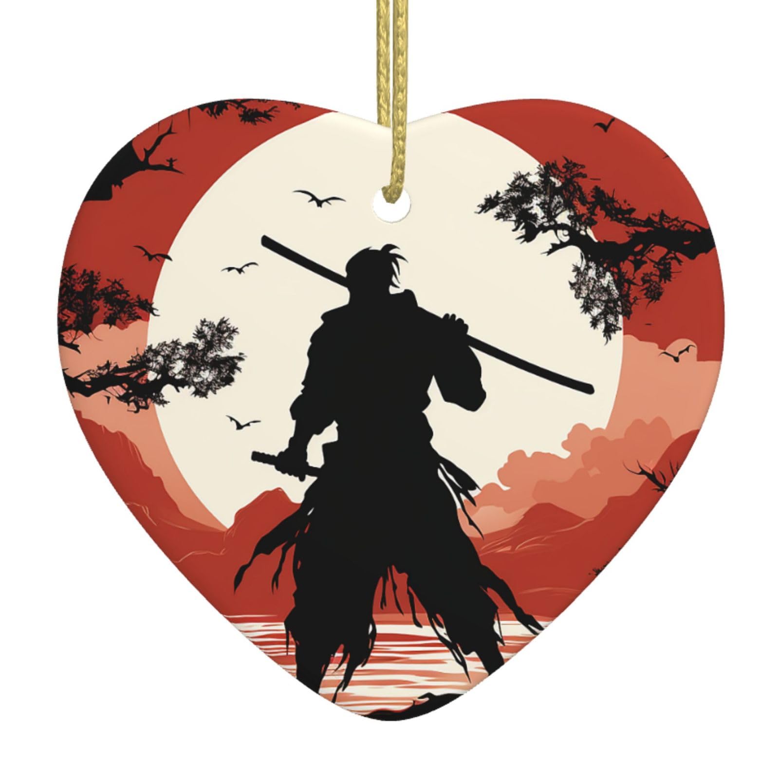 Fodpand Women's White Samurai Christmas Ornaments 2025, Gift Exchange For Men, Collectible Ceramic Ornament Heart Hanging Ornaments For Christmas Tree Decoration