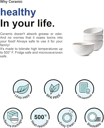 Miniatura 9 de LE TAUCI Small Bowls 12 OZ, Ice Cream Bowl, Ceramic Embossment Stoneware Bowl, Bowls Set for Dessert, Fruits, Side Dishes, Suit For Housewarming