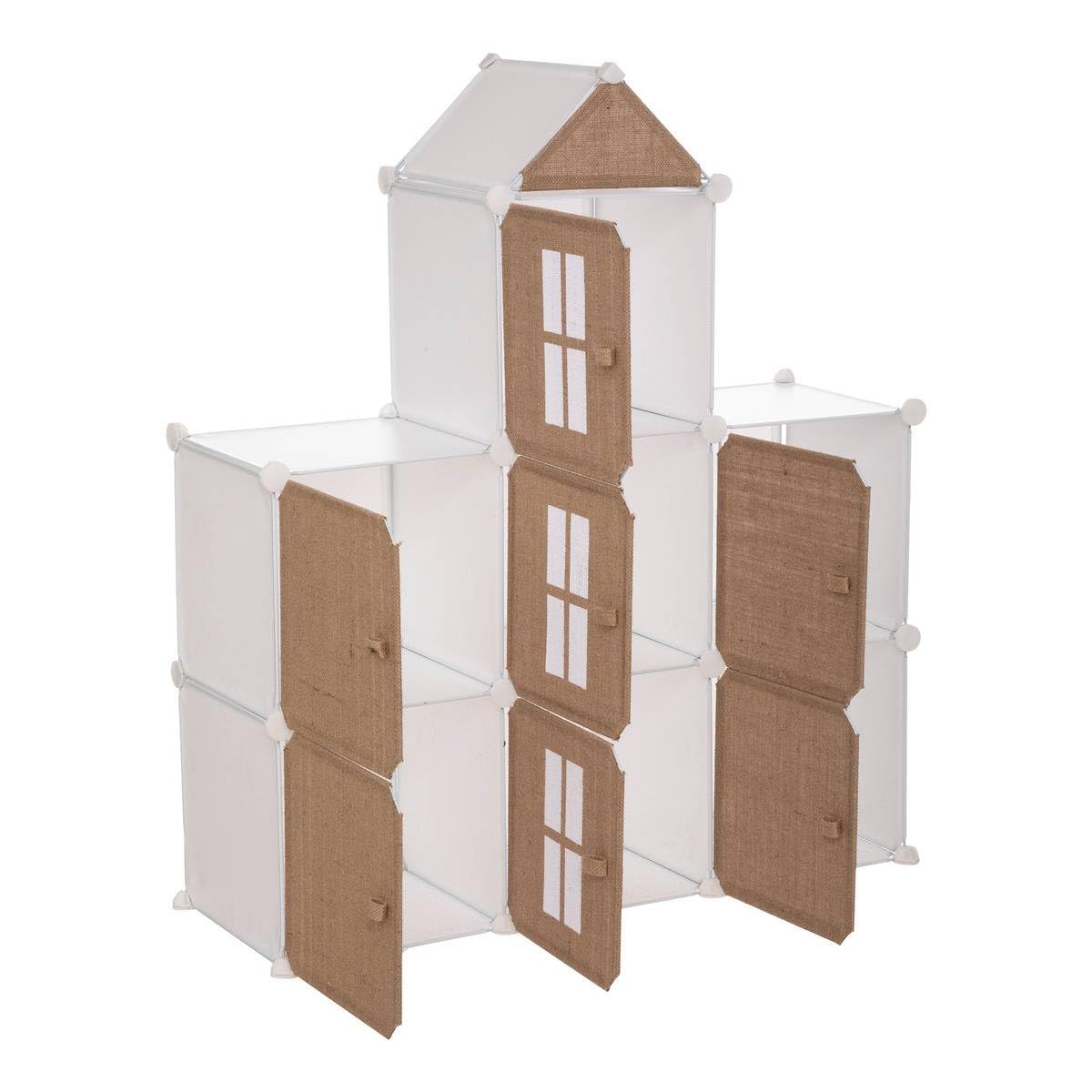 Meuble de Rangement Enfant Château 7 casiers en métal et Jute H 109 cm - Atmosphera