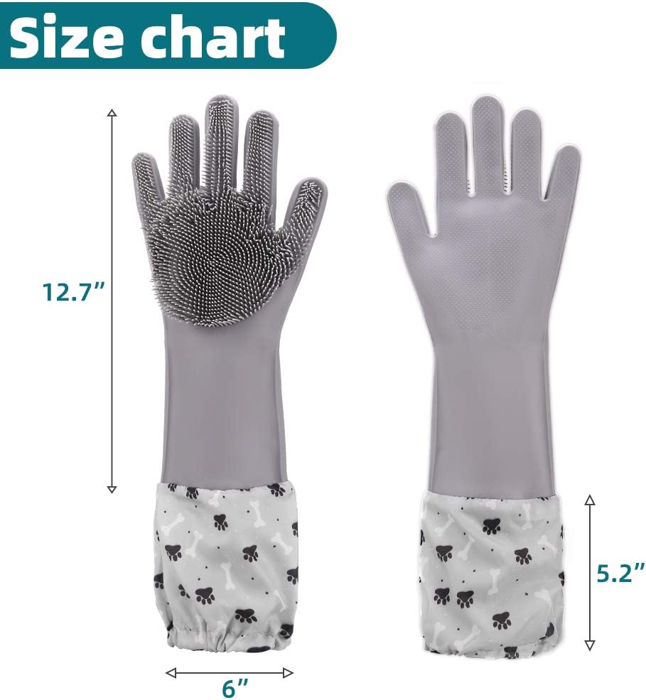 PAWCHIE Extended Edition Pet Grooming Gloves for Dogs & Cats, Waterproof Hair Removal Brush with Longer Silicone Tips, Gloves with Splicing Sleeve for Pet Bathing, Enhanced Five Finger Design