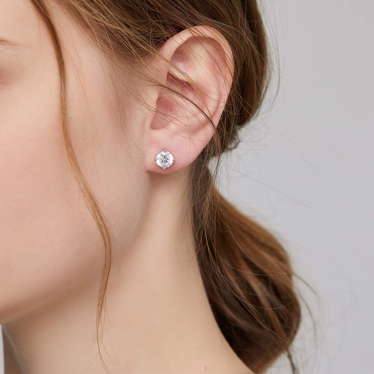 Miaofu Orecchini 18k Oro Bianco Placcata Orecchini 925 Argento Sterlina Zirconi Simulato Diamante Brillanti per Donna Uomo 4-8mm I Orecchini Zirconi Cubica Swarovski Dimensioni 3mm-8mm