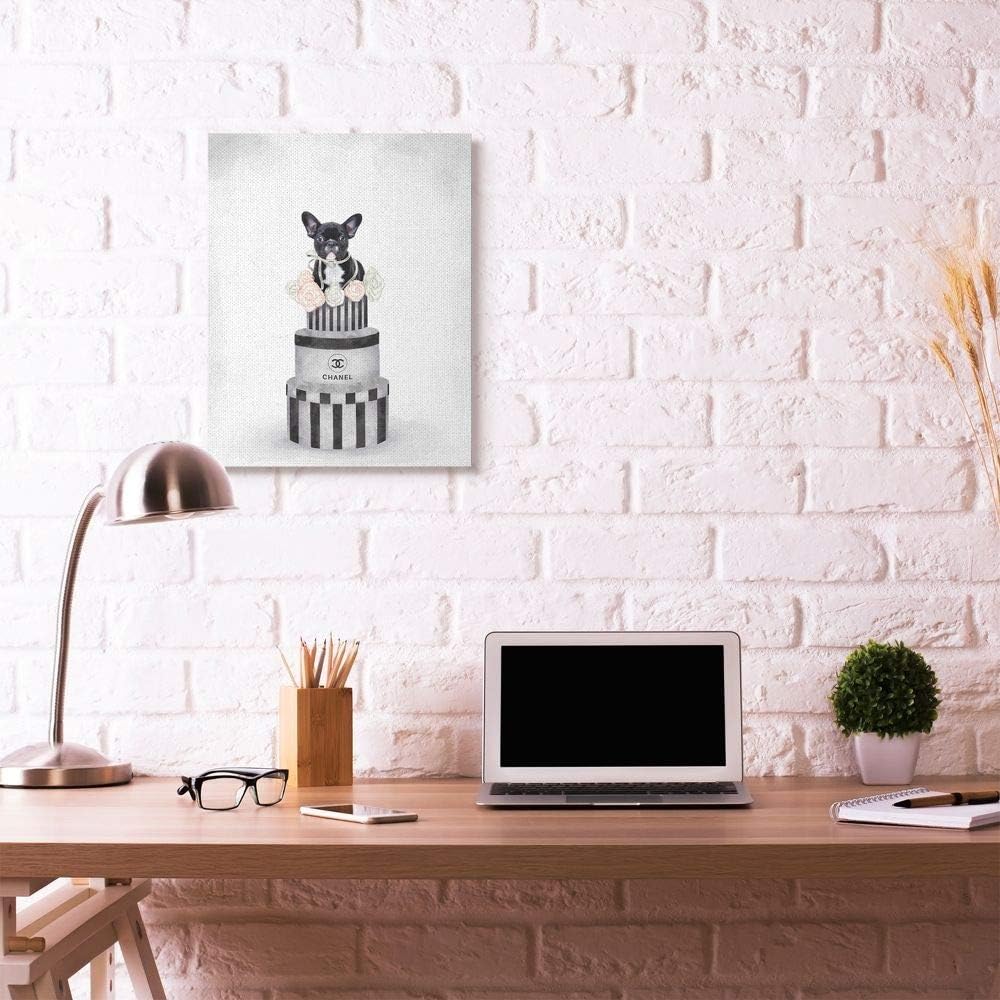 Stupell Industries Fashion Box Stack Dog Grey Pink Painting Canvas Wall Art, Multi-Color