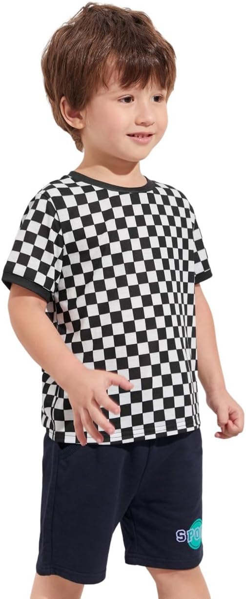 WDIRARA Toddler Boy's Plaid Short Sleeve Round Neck T Shirt Checkered Tops
