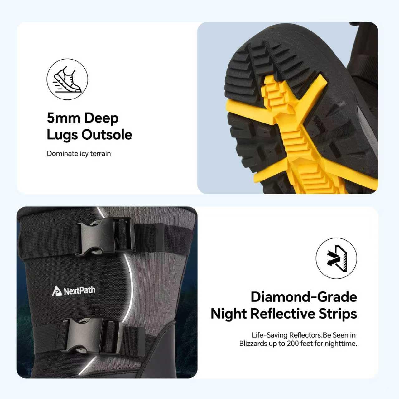 Men's Snow Boots 12/14 inch Snow Boots For Men Waterproof Insulated Mens Winter Work Boots with Removable Liner Black Winter Boots - Image 4