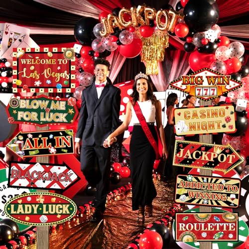 Image of 20 Pieces Casino Party Decorations Vegas Themed Party Directional Signs Casino Signs Welcome to Las Vegas Party Decorations Casino Night Poker Chip Dice Birthday Party Supplies