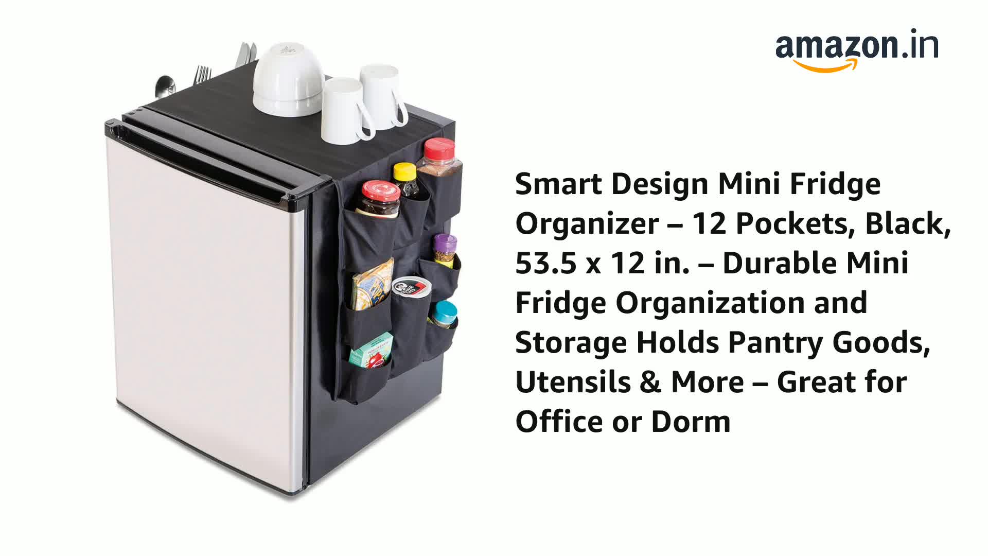 Smart Design Mini Organizer Per Frigorifero Con 12 Tasche - Poliestere Resistente, Per Posate, Bottiglie E Utensili, Nero, Misura 30,5x135,9 Cm - 3