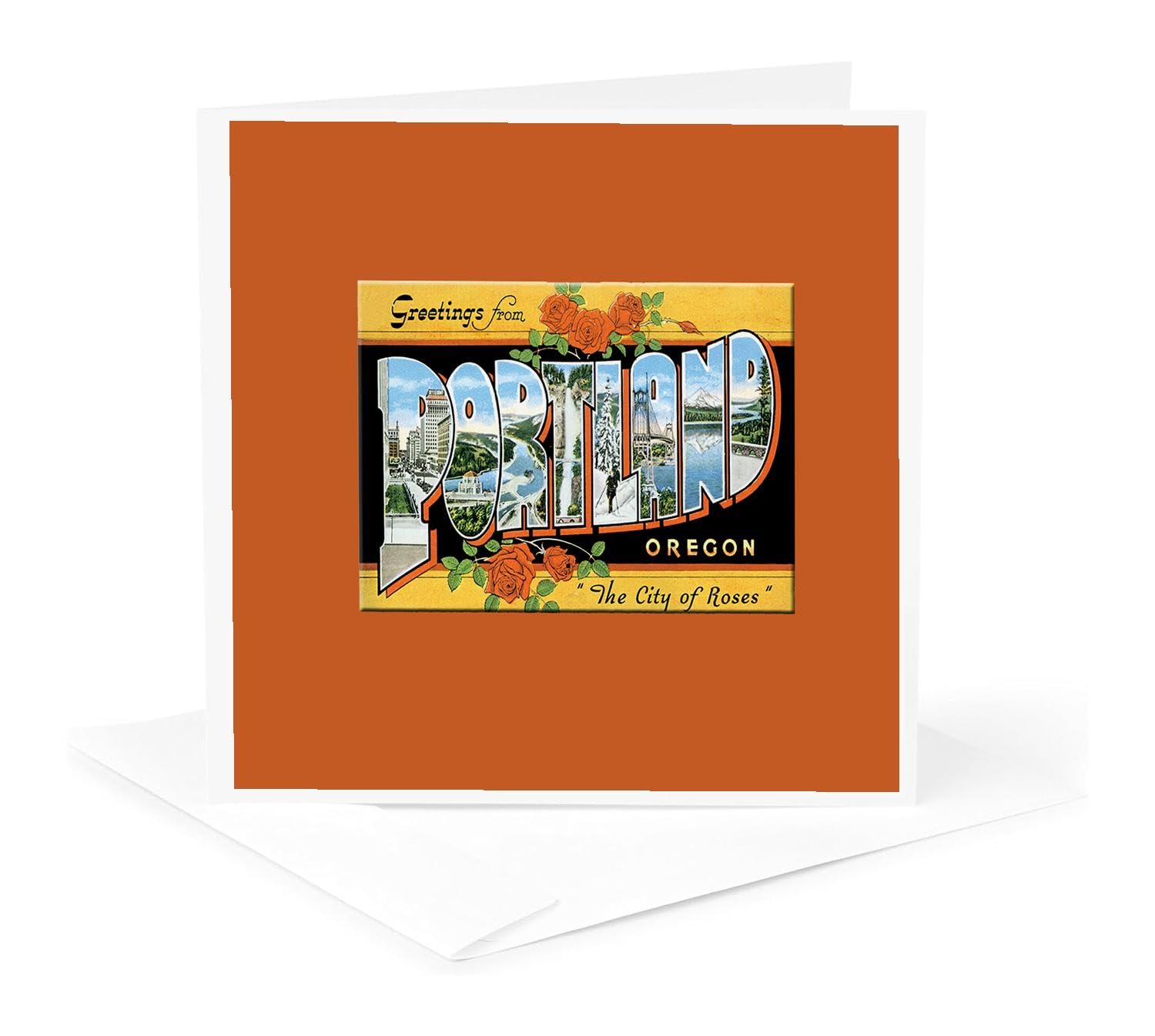 3dRose gc_170557_5 6 x 6-Inch "from Portland Oregon The City of Roses Scenic Postcard" - Greeting Card