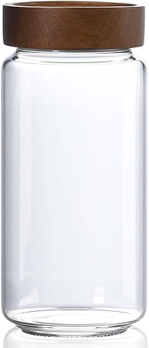 Miniatura 8 de Tarro de vidrio de 24 fl oz/710 ml con tapa de rosca de madera hermética, recipiente de almacenamiento de alimentos apilable transparente,