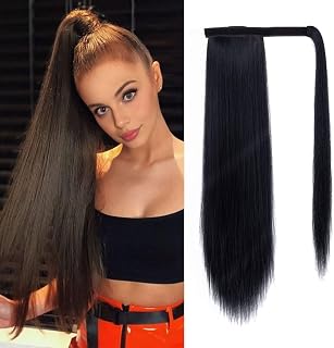 Extensiones de pelo sintético ondulado con clip, 50 cm de largo, para mujeres, color negro natural