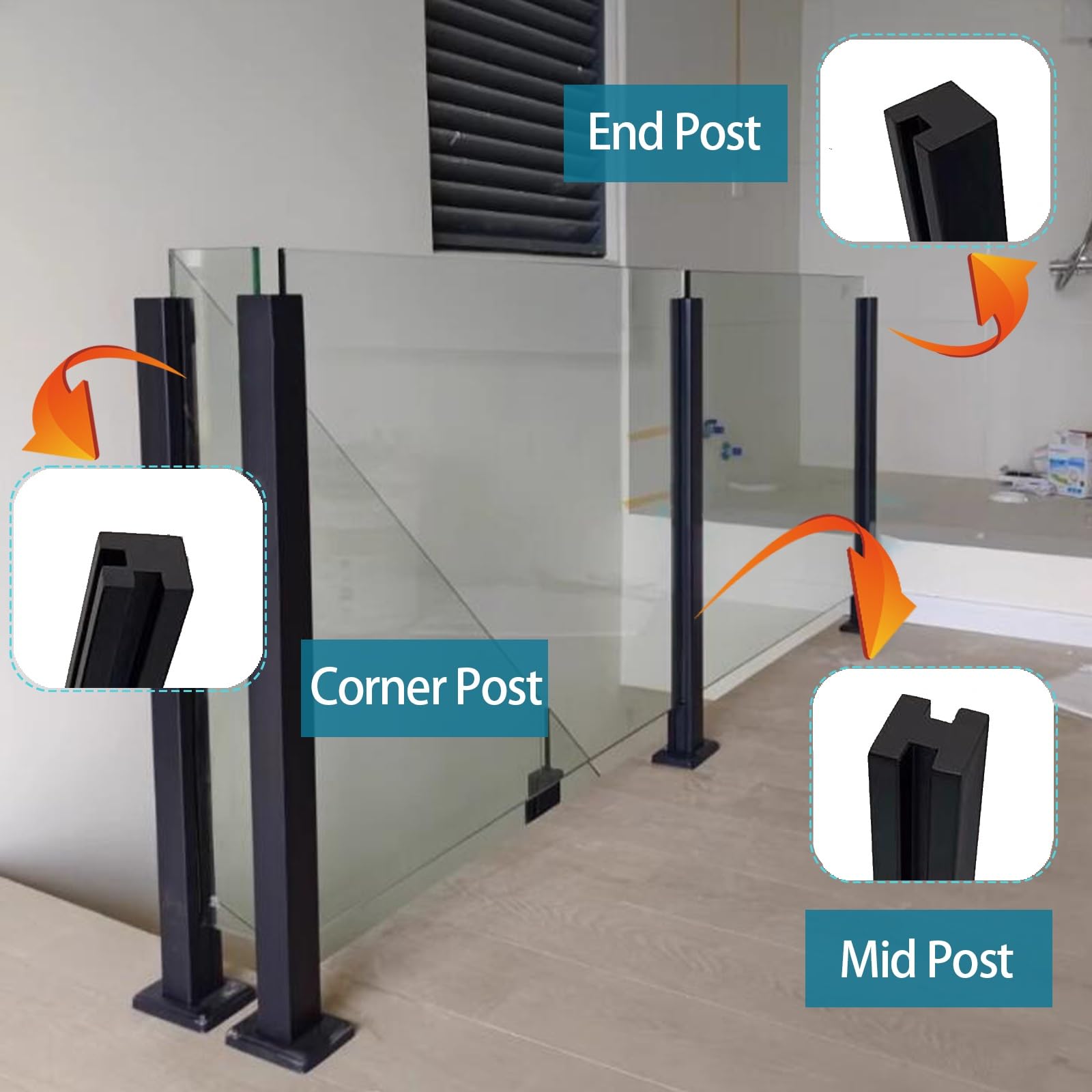 poste para barandilla vidrio Paneles de vidrio templado Post para Barandilla de Escalera, Villas Balconie Terrazas Sistema de columnas para barandillas Glass Clip，Postes de barandilla de vidrio para P