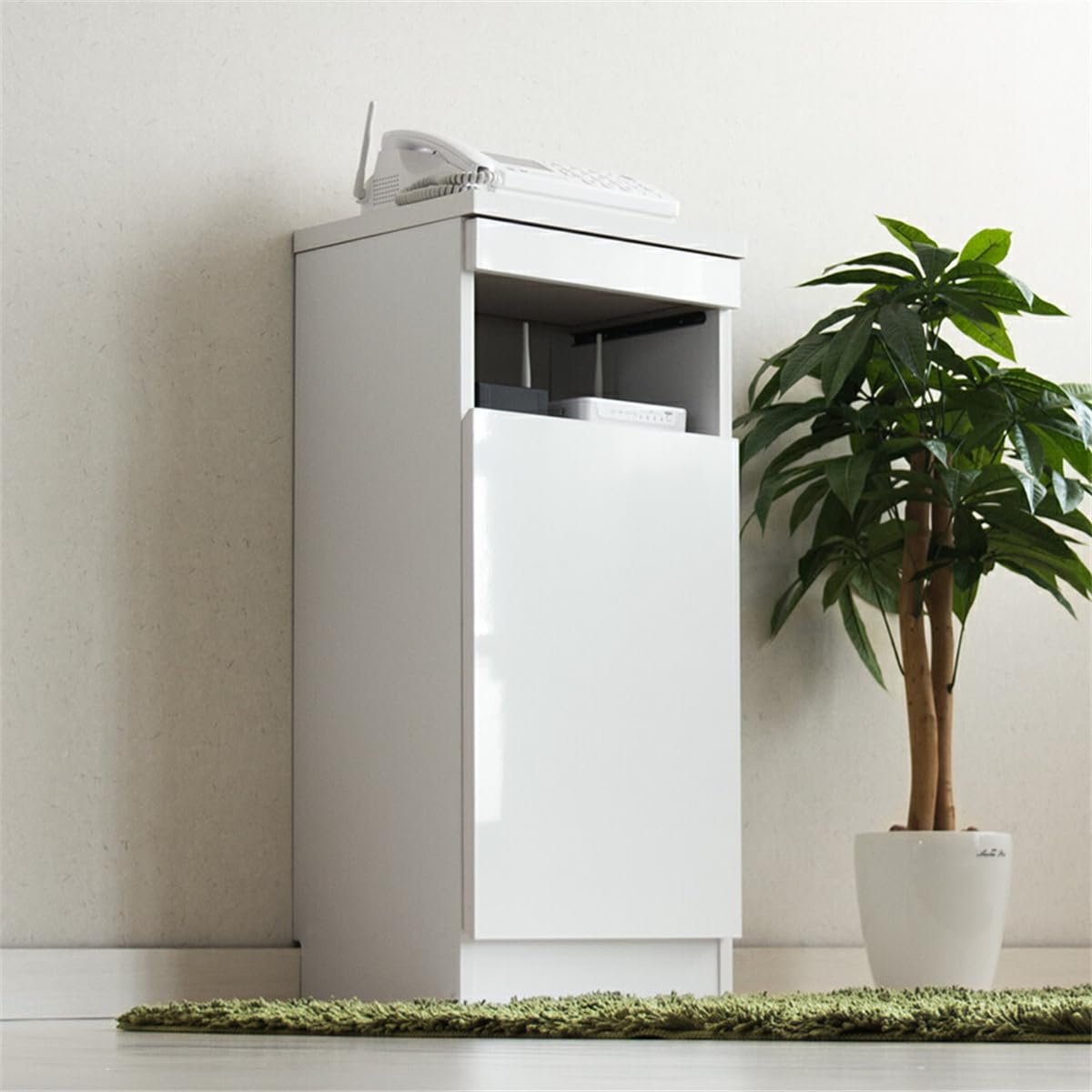Amazon｜スリム 電話台 FAX台 ルーター収納 キャビネット 北欧 扉付き 