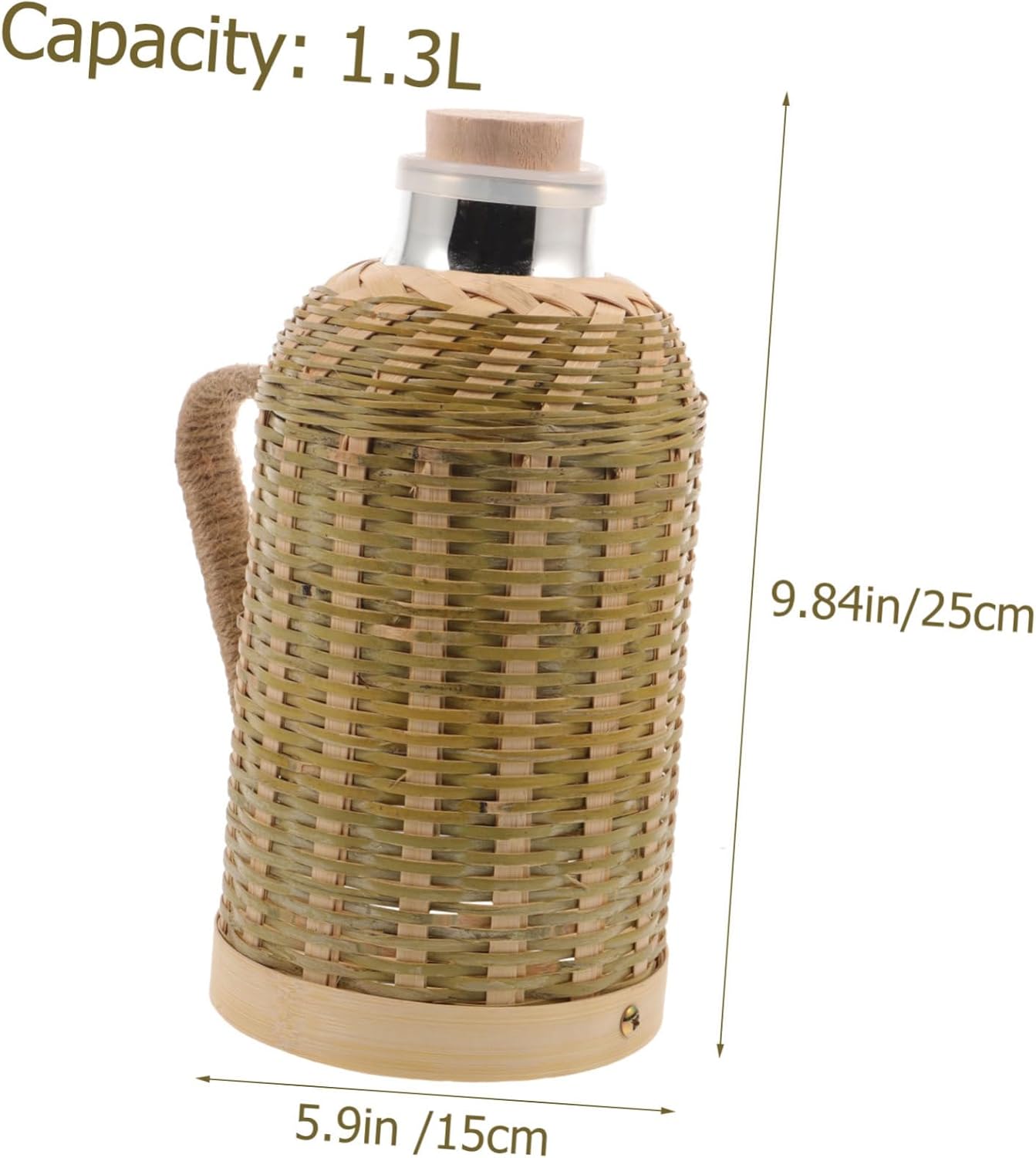 Mikikit Vintage Insulated Water Bottle with Glass Liner Portable Retro Hot Water Kettle for Travel and Home Use Lightweight Natural Weave for Heat Preservation