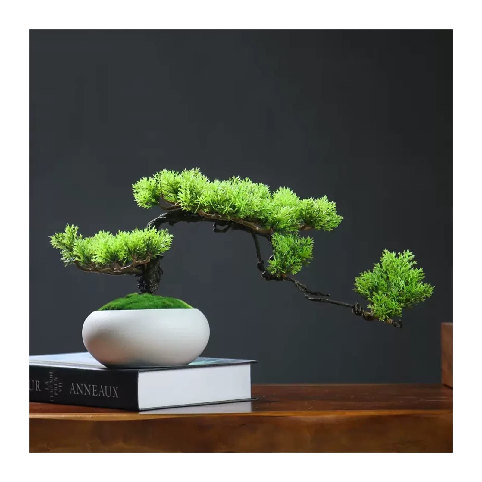 HCZKIUJY Artificial Bonsai Tree Faux Cedar Bonsai Tree Fake Plants Decoration, Houseplant, White Round Pot, Height is 8.2 Inches Fake Plant Decoration (Green)
