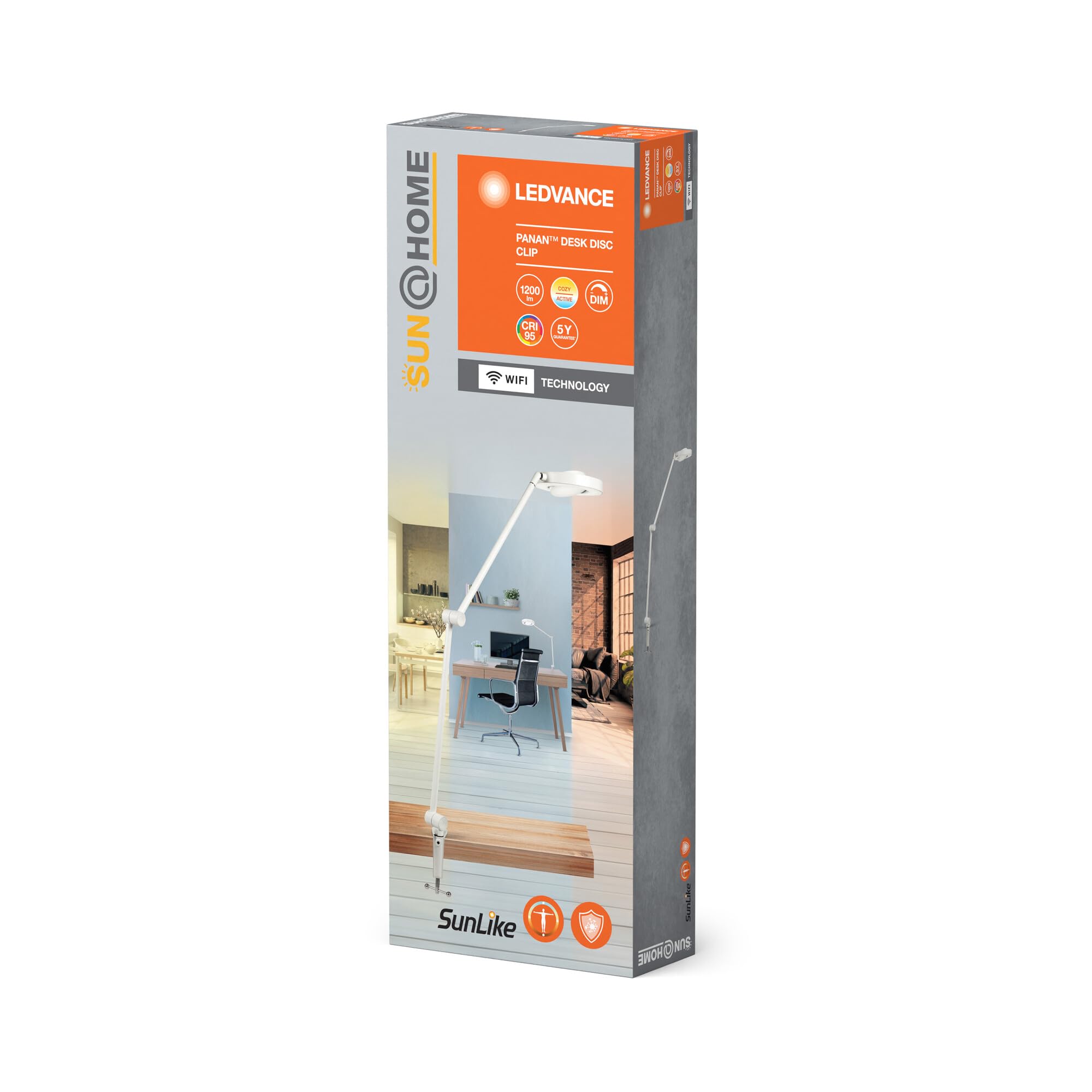 LEDVANCE SUN@HOME PANAN DESK DISC CLIP Schreibtischleuchte, weiß, 15W, 1200lm, regulierbares Weißlicht (2200K bis 5000K), dimmbar, passt das Licht automatisch dem Biorhythmus an, IP20