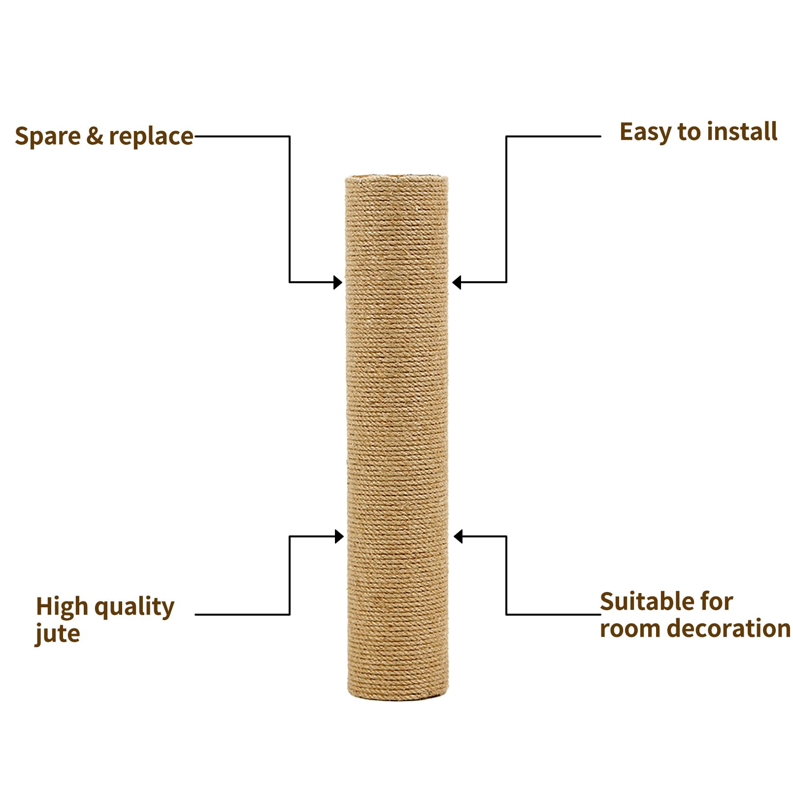 Poste rascador de repuesto para gatos de 15.7 pulgadas, sisal natural, extensión de repuesto para gatos, árbol, bricolaje, manualidades, repuesto de poste de cuerda de cáñamo, perca de escalada (4