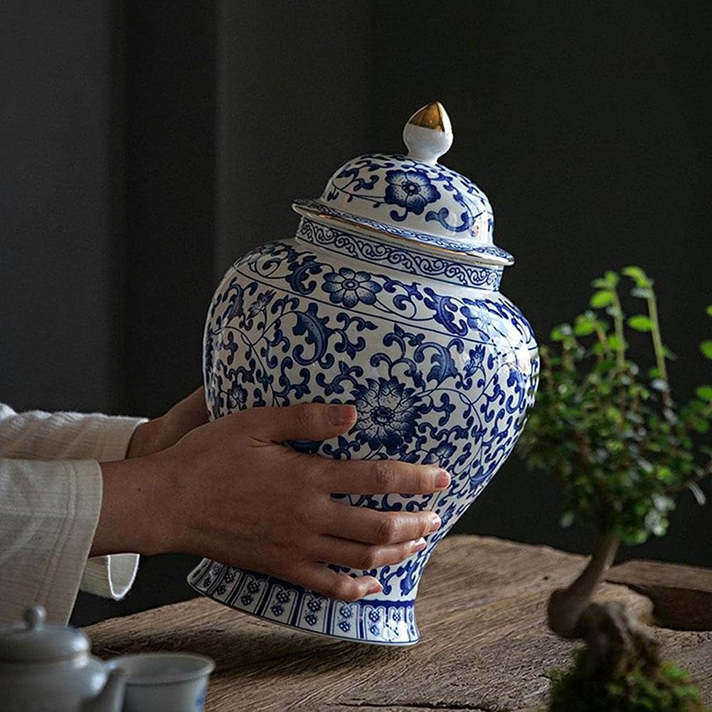 Ingwergläser Porzellan Tee Aufbewahrung Dekorative Keramikdose mit Deckel Chinoiserie Stil Dekor Blau Weiß Vase für Wohnzimmer Schlafzimmer